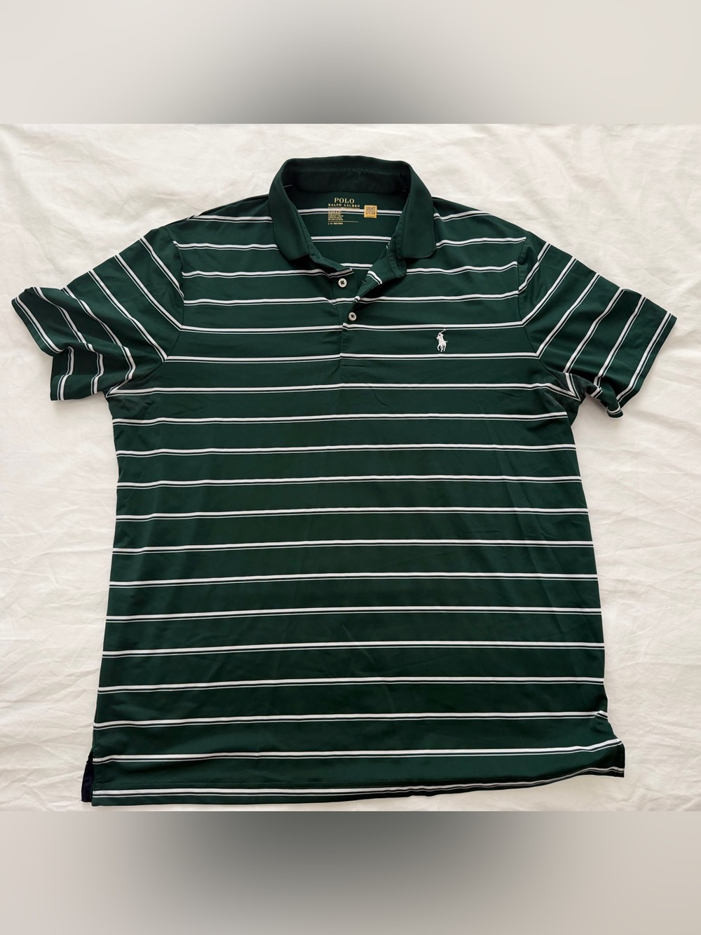 Polo by Ralph Lauren Performance Dark Green and White Striped Polo